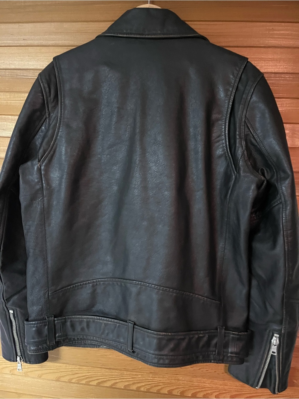Buck Mason Black Leather Biker Jacket with Belt - Picture 2 of 8